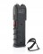 This powerful stun gun is 6.5 inches long, features grab guard stun strips, a bright LED flashlight, rubberized armor coating, safety switch, and is rechargeable.